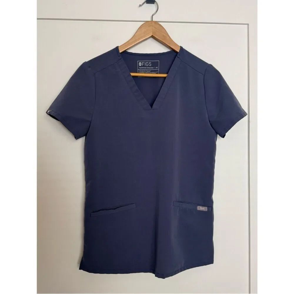 Figs Scrubs Top Casma Three-Pocket Womens Sz XS Space Navy Medical Nurse PO2699